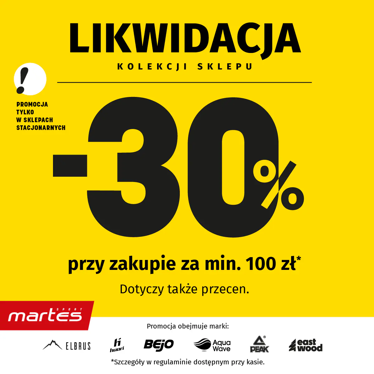 LIKWIDACJA KOLEKCJI W SKLEPACH STACJONARNYCH MARTES SPORT!